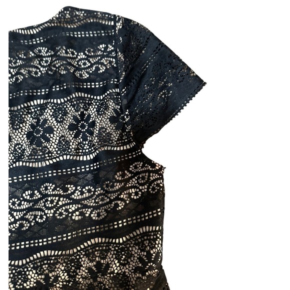 ECI Lace Blouse‎ Women 6 Black Empire Waist Short Sleeve Scoop Neck Whimsigoth - Picture 6 of 16